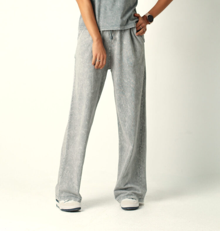 Blukintos medvilnės vidutinio platumo kelnės, pilkos