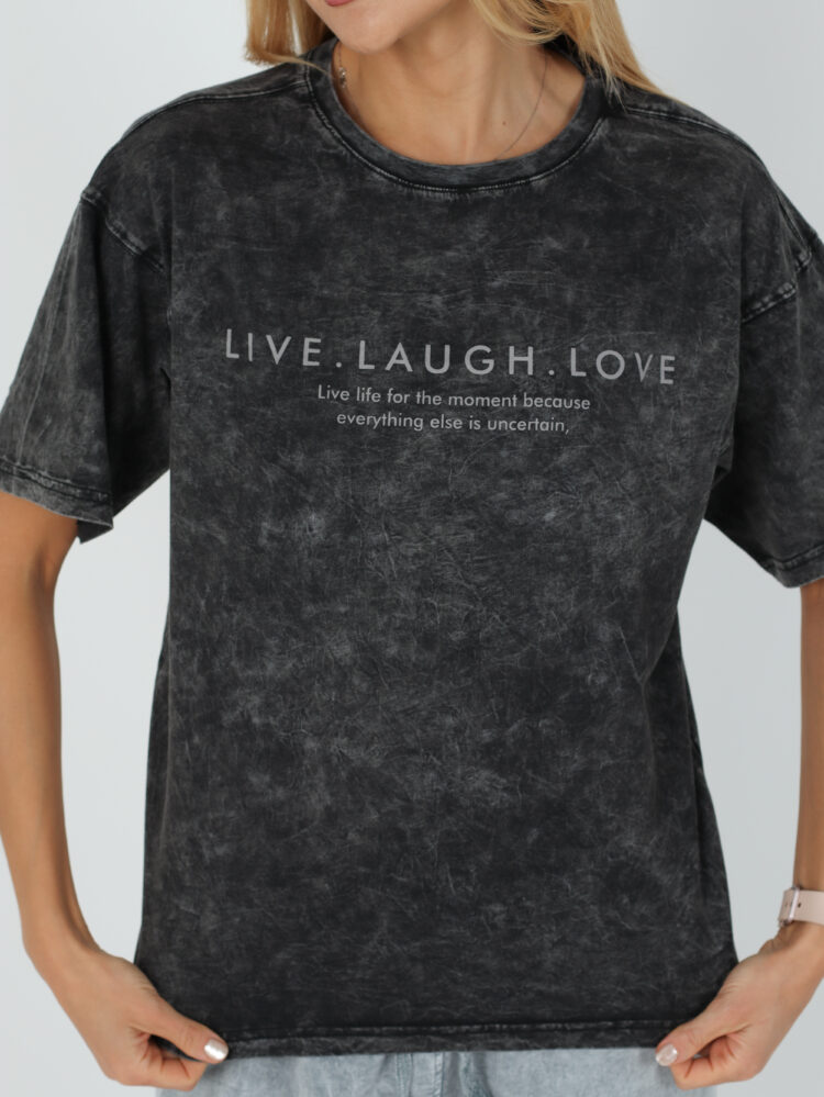 Blukintos medvilnės marškinėliai "LOVE" juodi