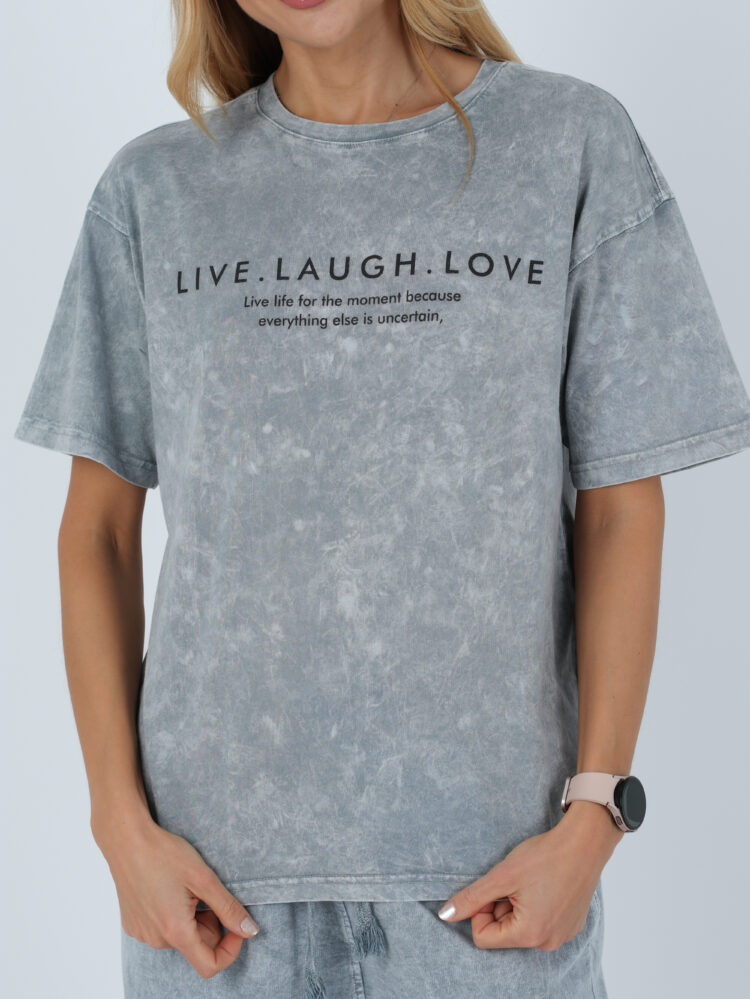 Blukintos medvilnės marškinėliai "LOVE" pilki