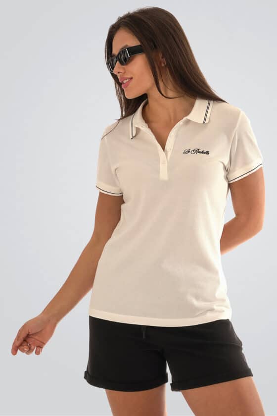 Woman polo cotton t-shirt off white - Image 3