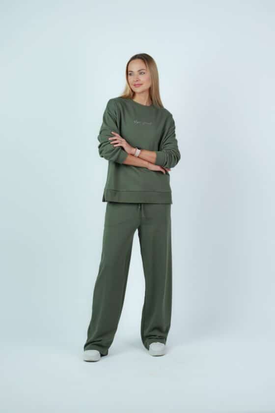 Woman soft light cotton tracksuit olive