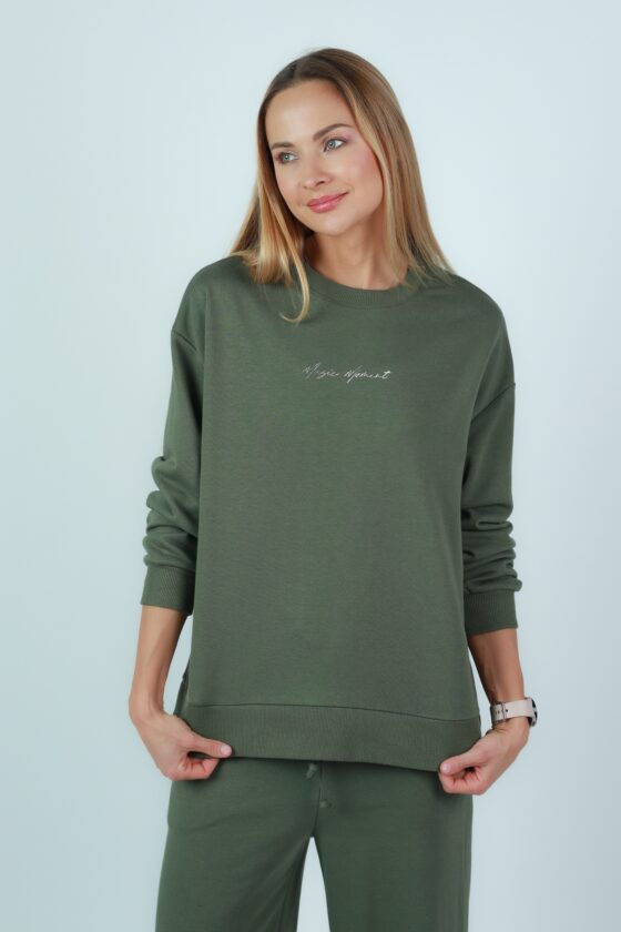 Woman soft light cotton tracksuit olive - Image 3