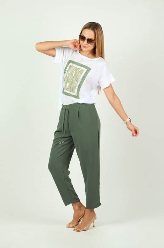 Woman cropped pants olive colour - Image 5