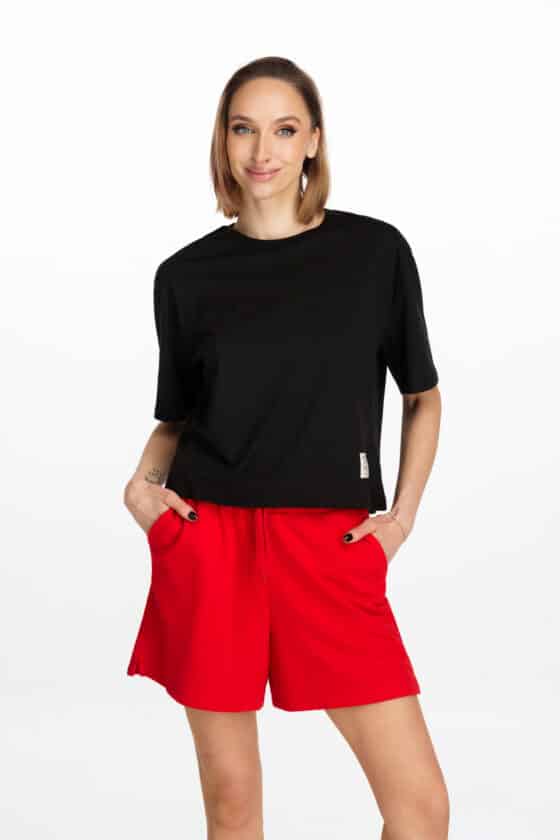 Juodi cropped moteriški marškinėliai