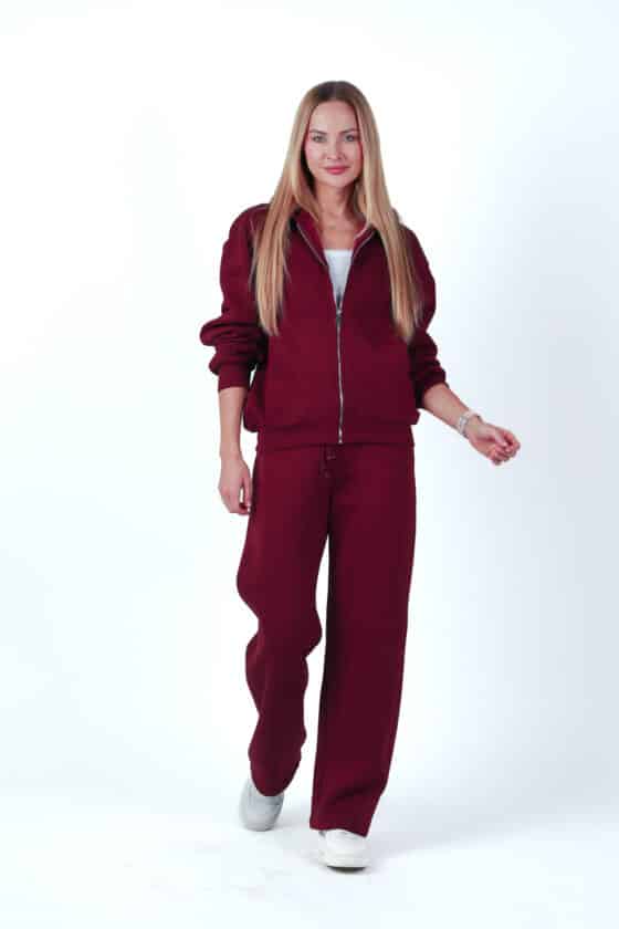 Women soft fleece tracksuit bordo colour - Image 6