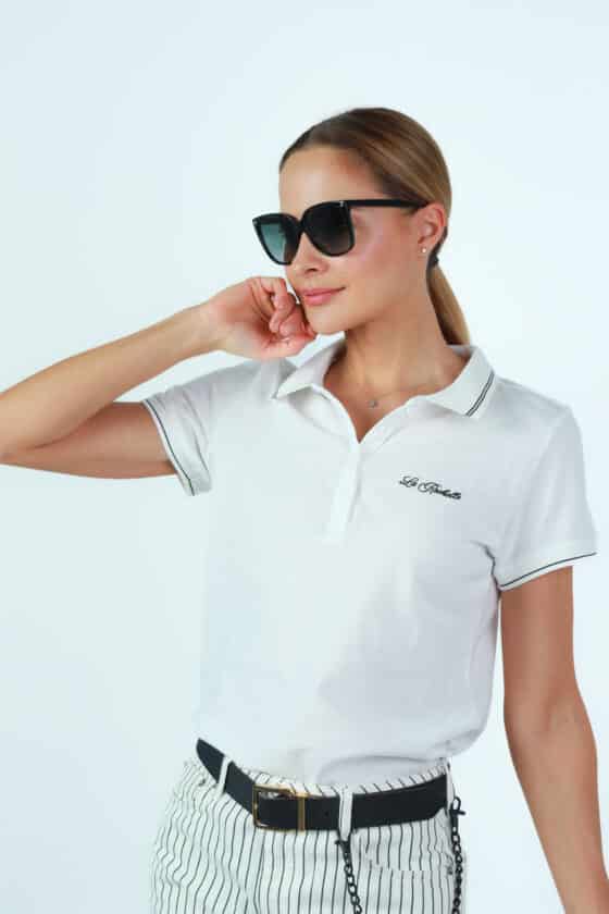 Woman polo cotton t-shirt off white - Image 4