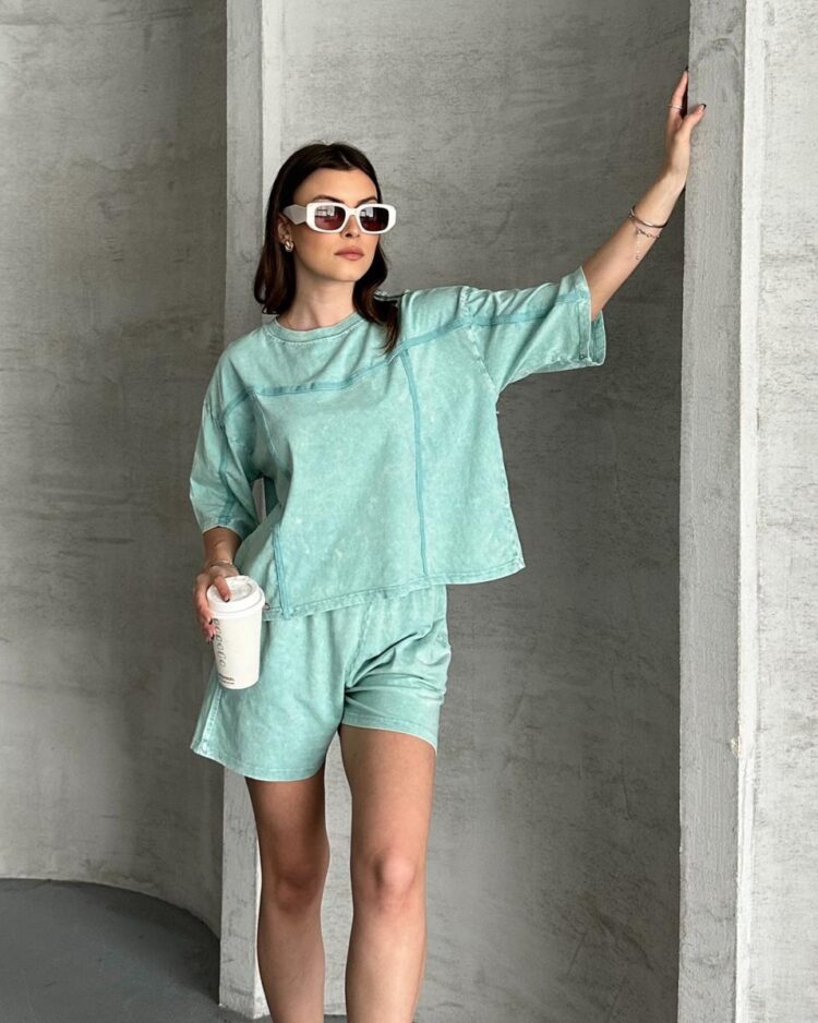 Acid washed short and T-shirt set mint
