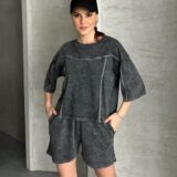 Acid washed short and T-shirt set grey