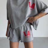 Acid washed short and T-shirt set „LA California“