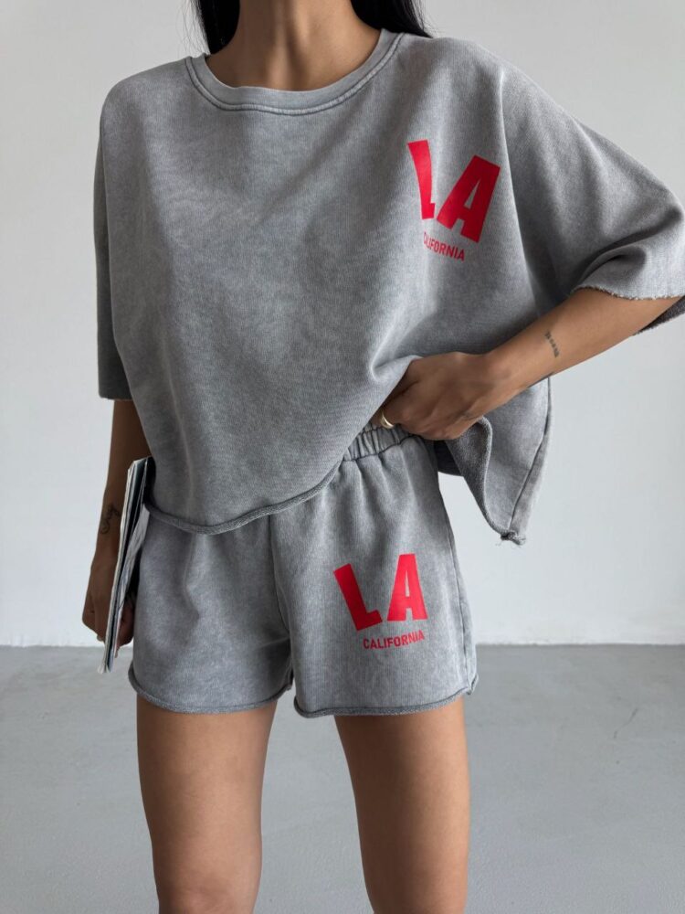 Acid washed short and T-shirt set „LA California“