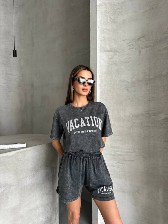 Acid washed short and T-shirt set "Vacation" - Image 2