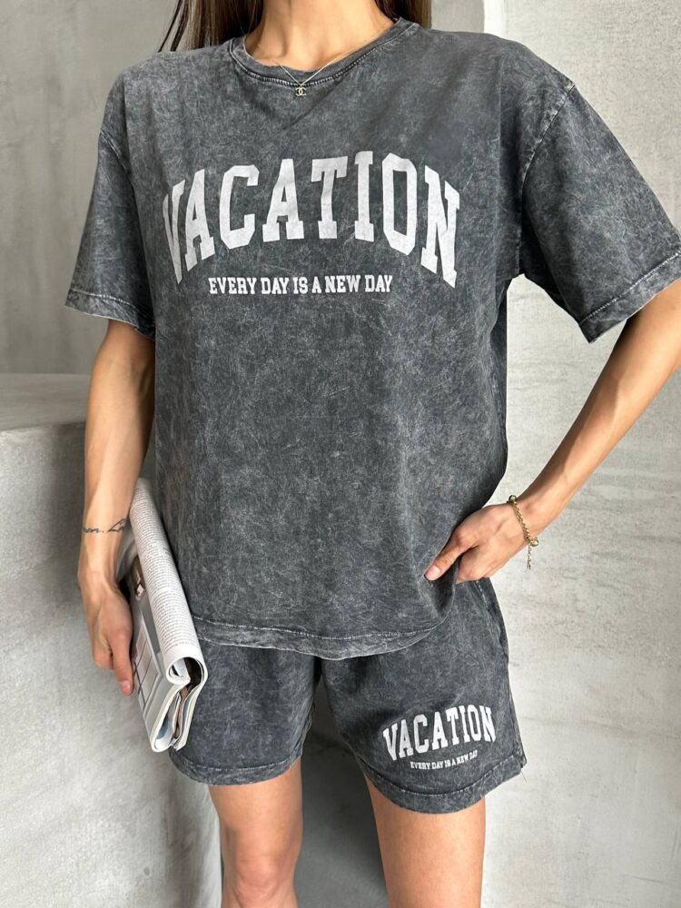 Acid washed short and T-shirt set "Vacation"