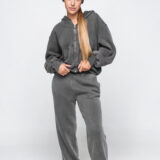 Blukintos medvilnės pilkas kostiumėlis su pūkeliu - S