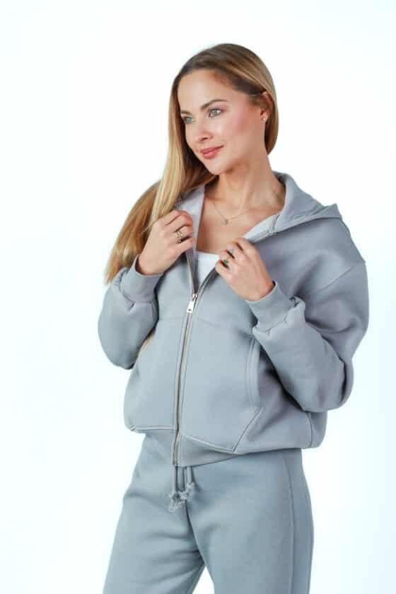 Women soft fleece tracksuit grey - Image 6