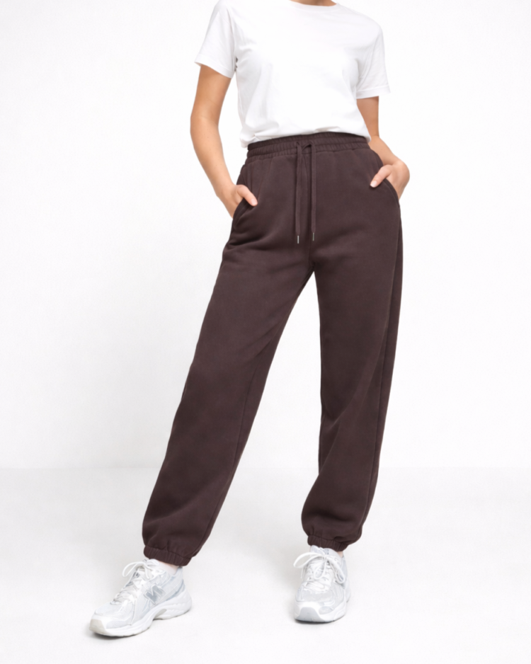 Laisvalaikio kelnės su pūkeliu šokoladinės