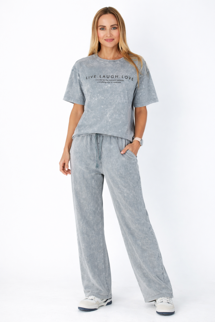 Blukintos medvilnės kostiumėlis su marškinėliais, pilkas