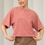 Medvilniniai oversize blukintos medvilnės marškinėliai "Dūminė rožė" - 1-SIZE