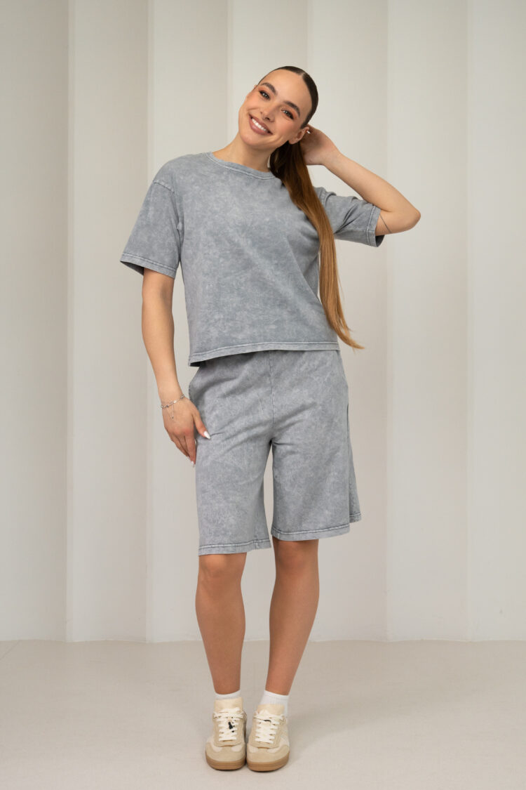 Mist blukintos medvilnės kostiumėlis su šortais