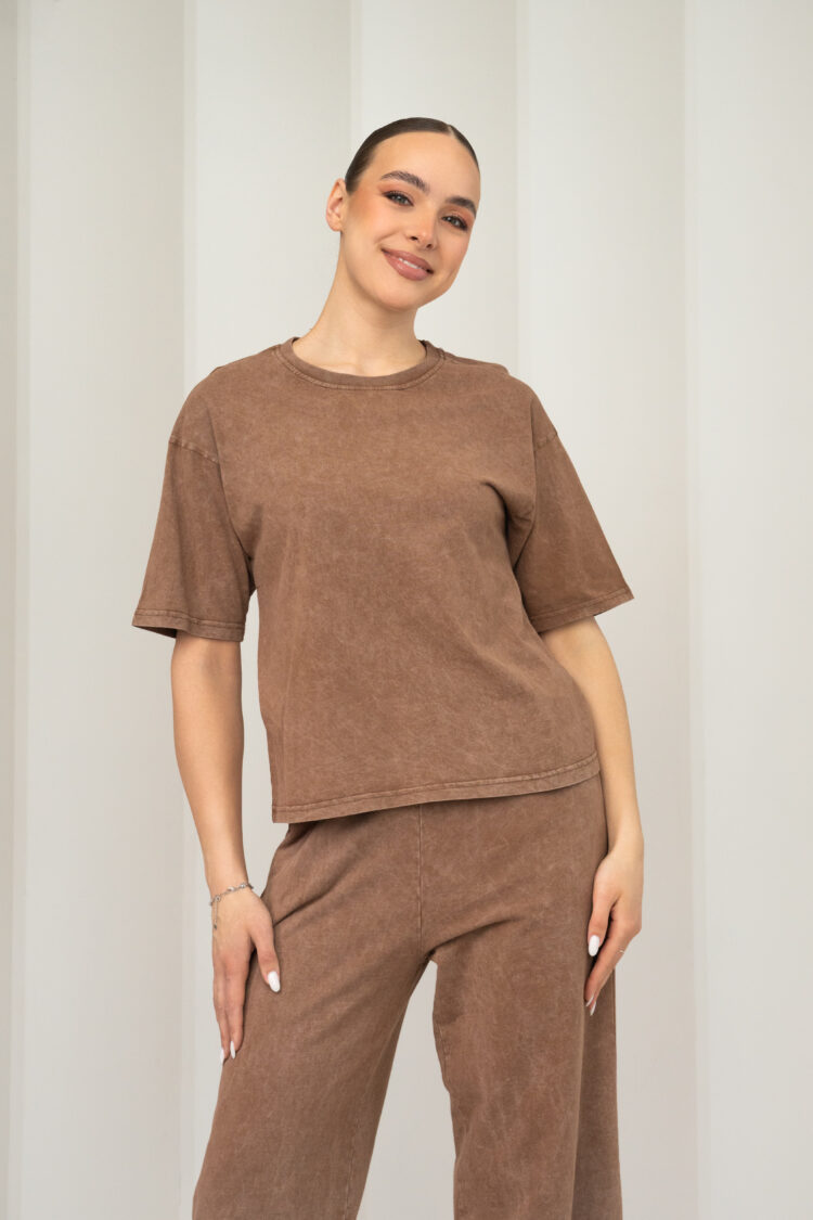 Mocha blukintos medvilnės marškinėliai