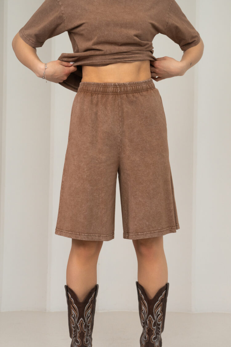 Mocha blukintos medvilnės bermudų tipo šortai