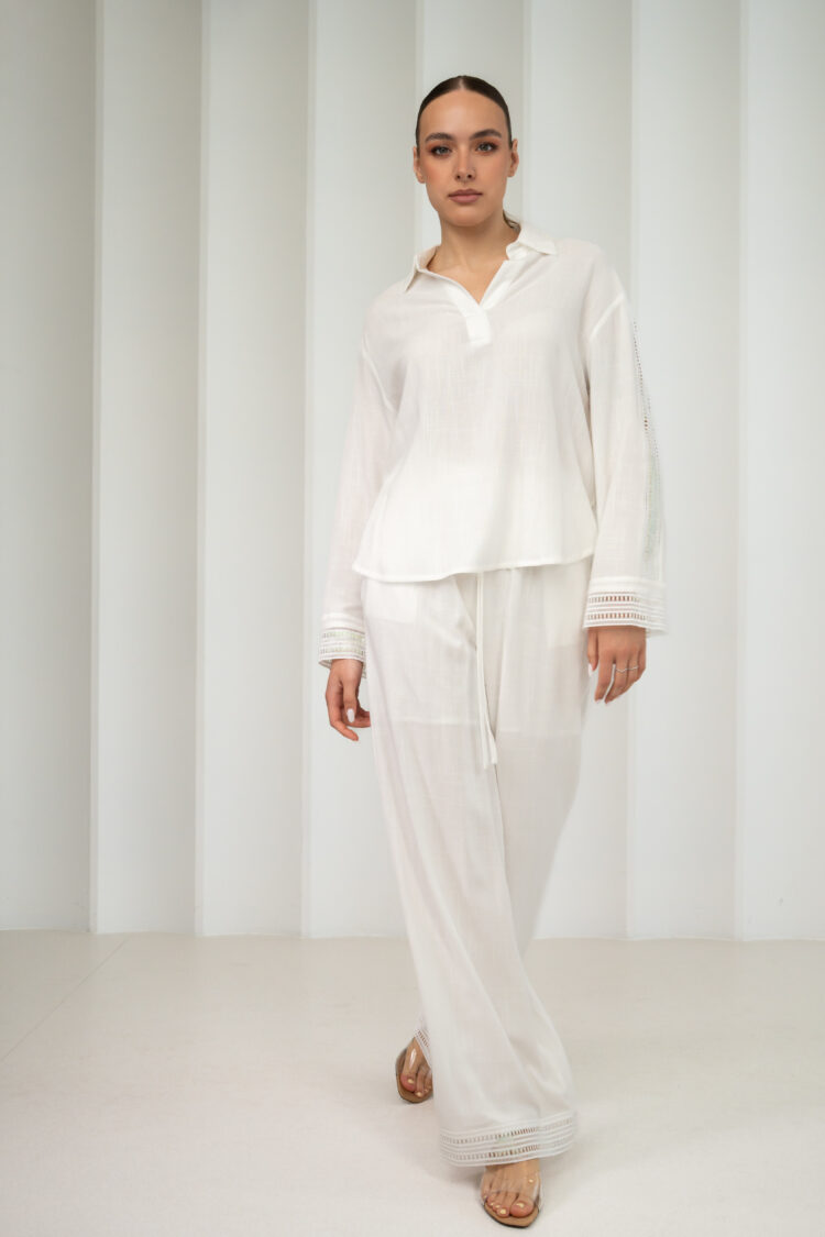 Lino ir viskozės kostiumėlis RIVA | pieno