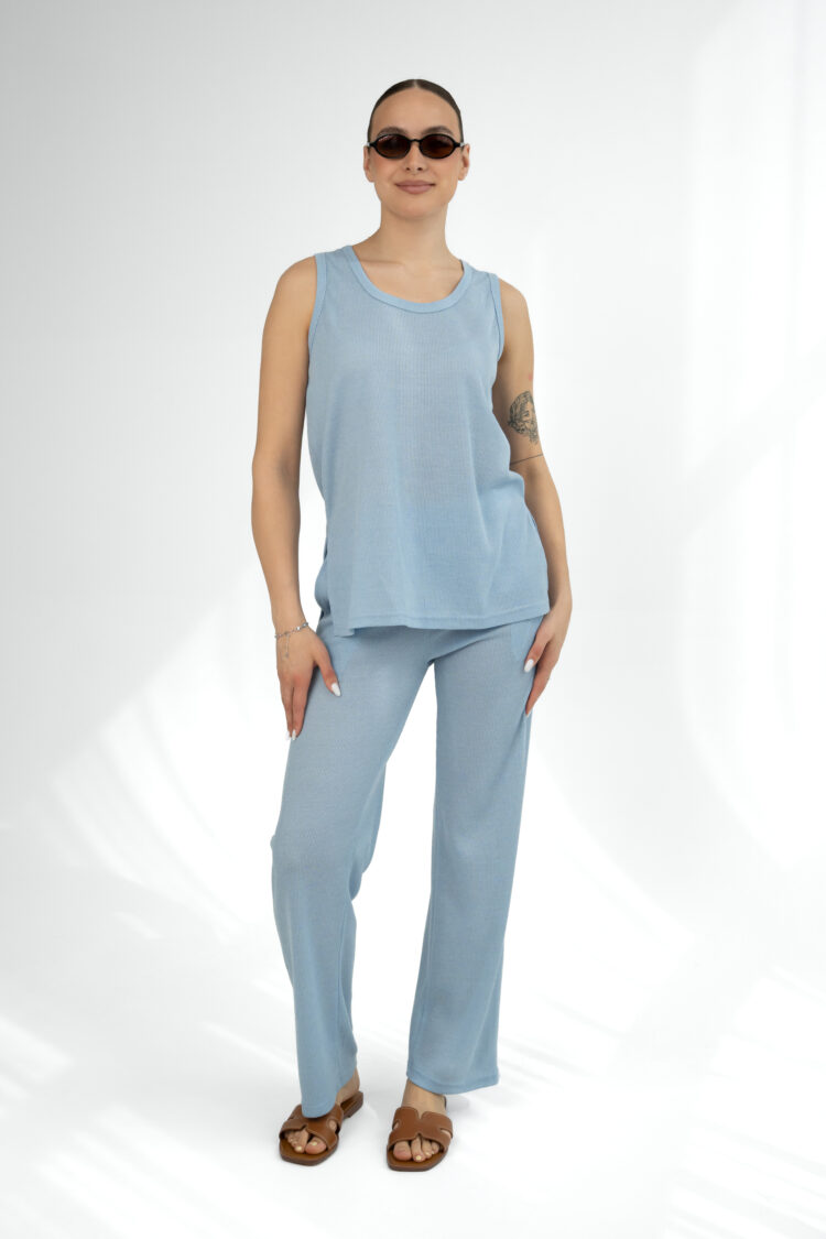 Vasarinis tekstūrinės medžiagos kostiumėlis MIA | žydras